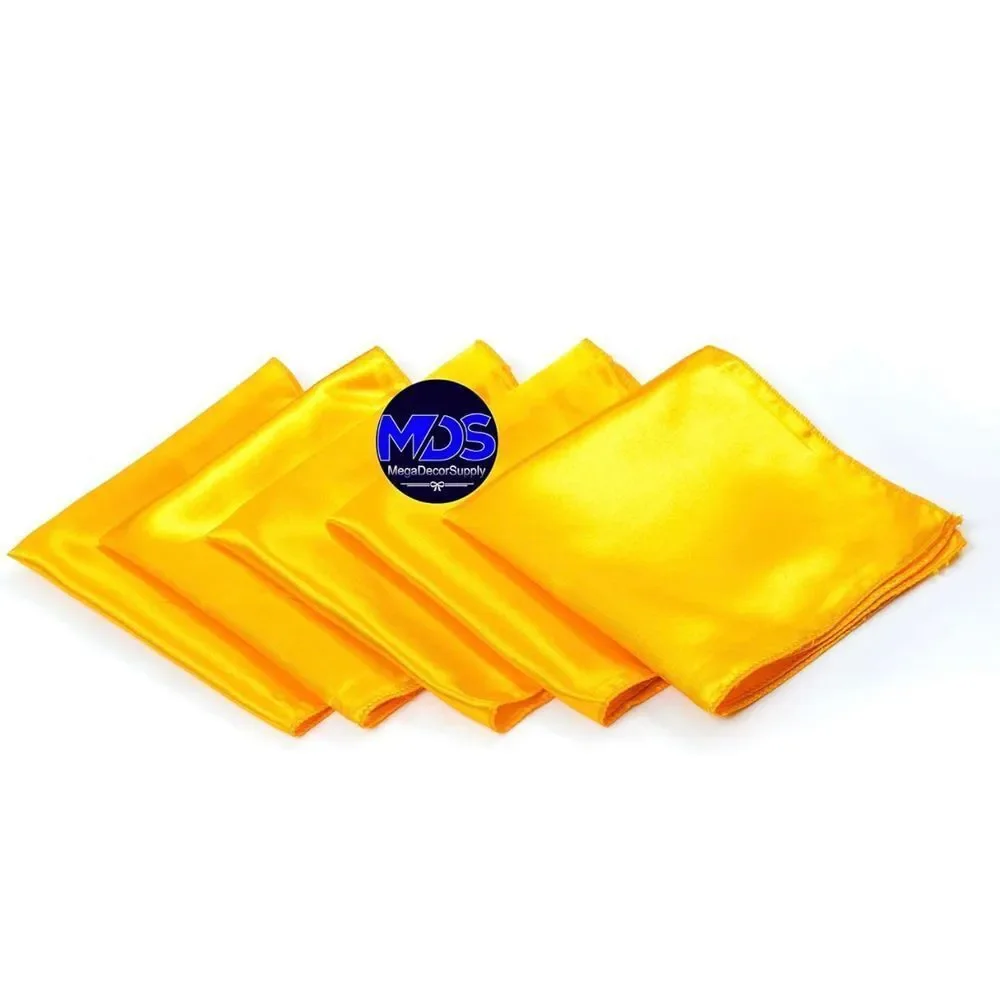 MDS pack of 11Pieces Wedding Satin Napkin Square 12 X 12 Inches  - yellow gold‎